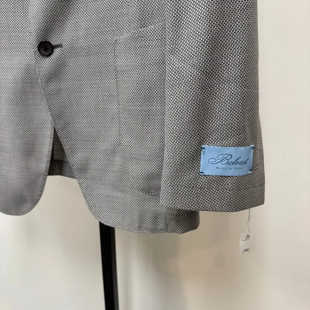Belvest Wool Grey Houndstooth Unstructured Sport Coat 48 NEW Blazer Italian